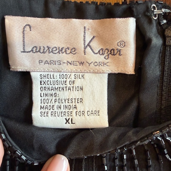 VTG Laurence Kazar Beaded Silk Top Black Sequin Evening Blouse Scalloped Size XL - Picture 7 of 10